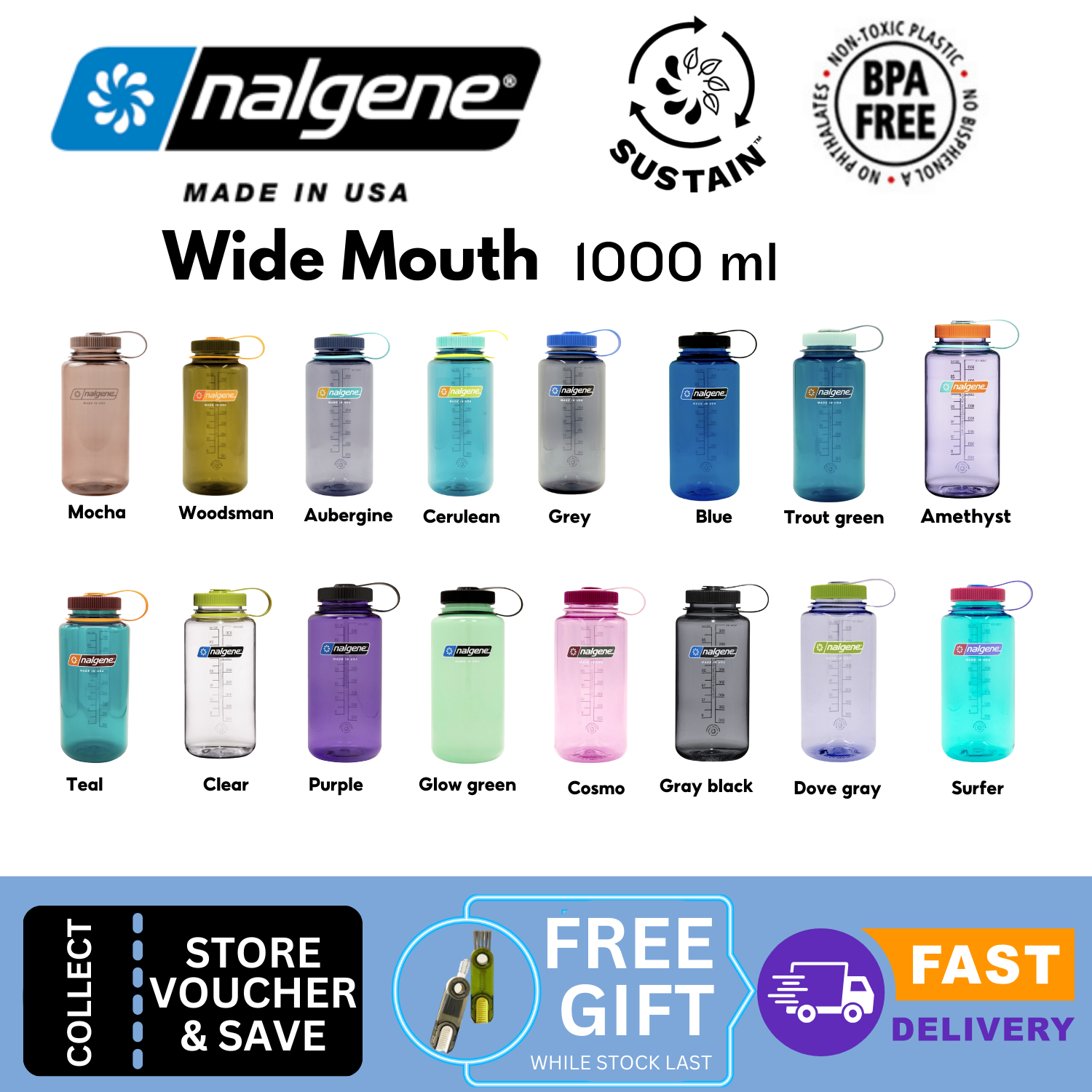 Nalgene-32oz 1L Wide Mouth BPA Free Water Bottle-Water Bottle-Gearaholic.com.sg