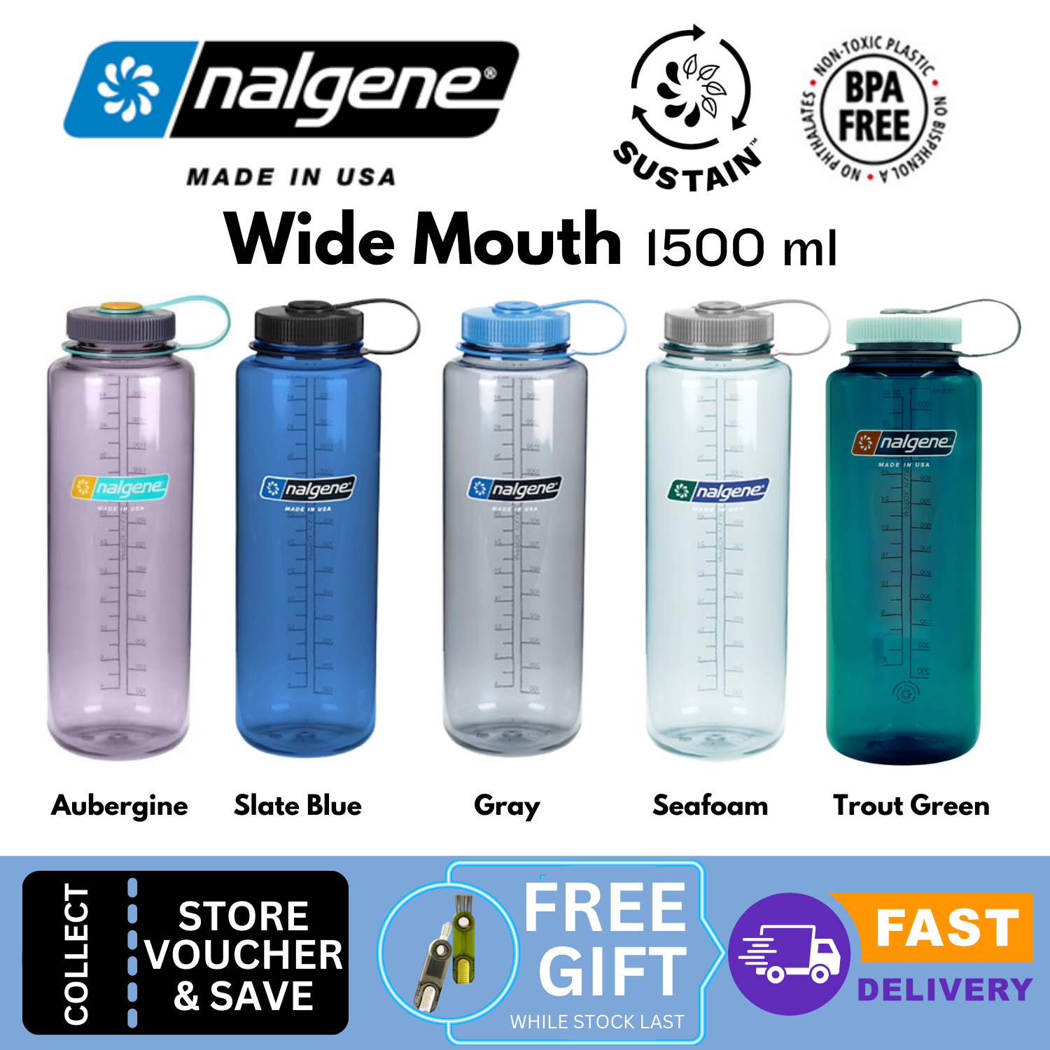 Nalgene-48oz Wide Mouth BPA Free Water Bottle Silo-Water Bottle-Gearaholic.com.sg