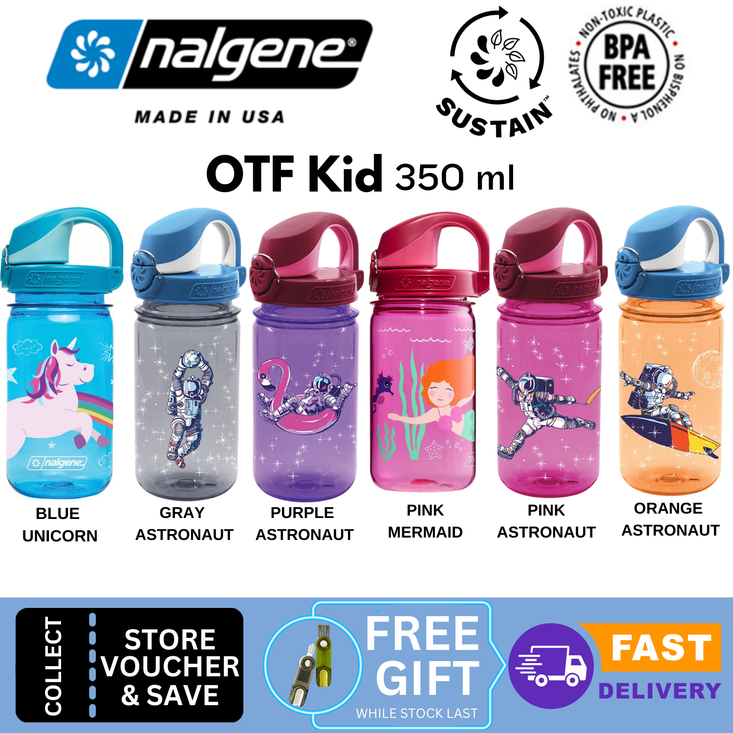 Nalgene-On the Fly Kids OTF BPA Free Water Bottle 350ml-Kids Water Bottle-Gearaholic.com.sg