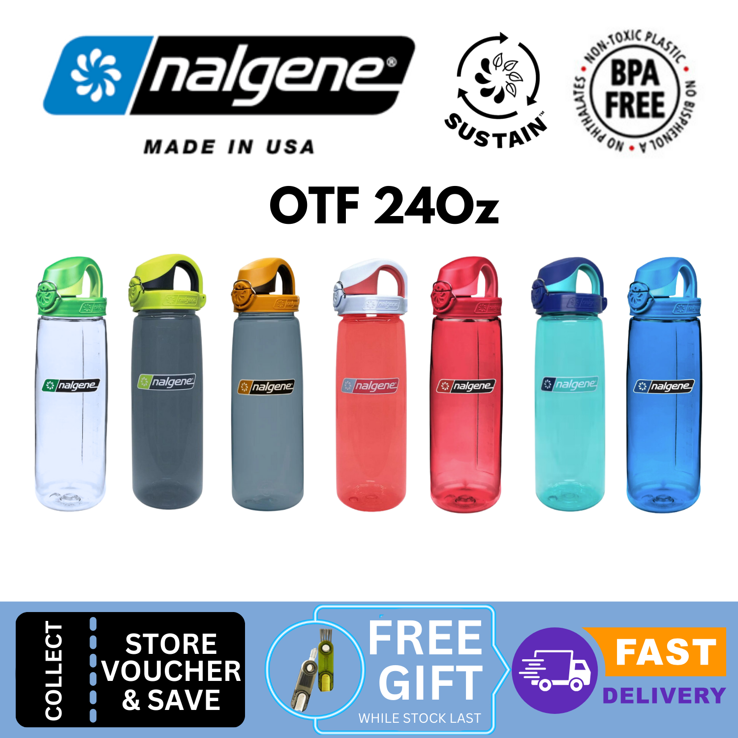 Nalgene-24Oz 709ml On The Fly (OTF) BPA-Free Sustain Water Bottle-Water Bottle-Gearaholic.com.sg